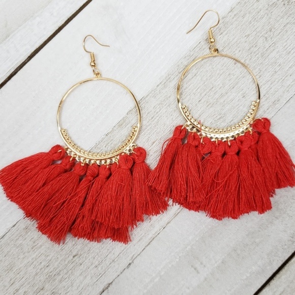 revitalized 》Red Fringe Earrings - Picture 2 of 4